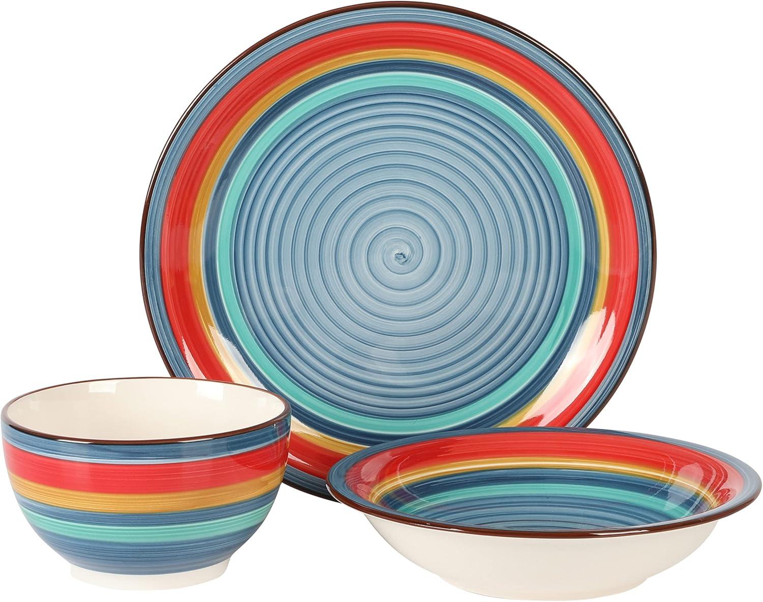 imageGibson Home Vibes Dinnerware Set Service for 4 12pcs Assorted ColorsRainbow Blue