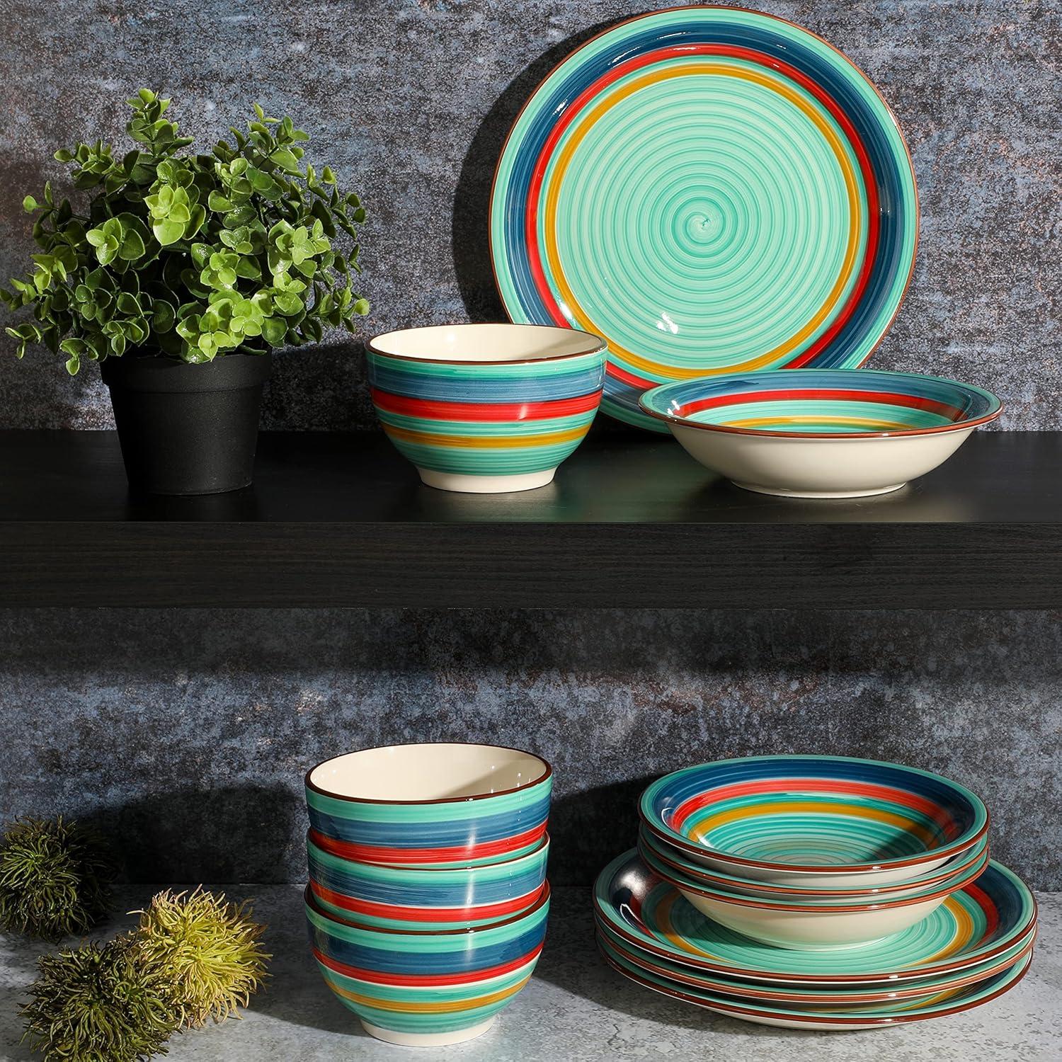 imageGibson Home Vibes Dinnerware Set Service for 4 12pcs Assorted ColorsRainbow Green