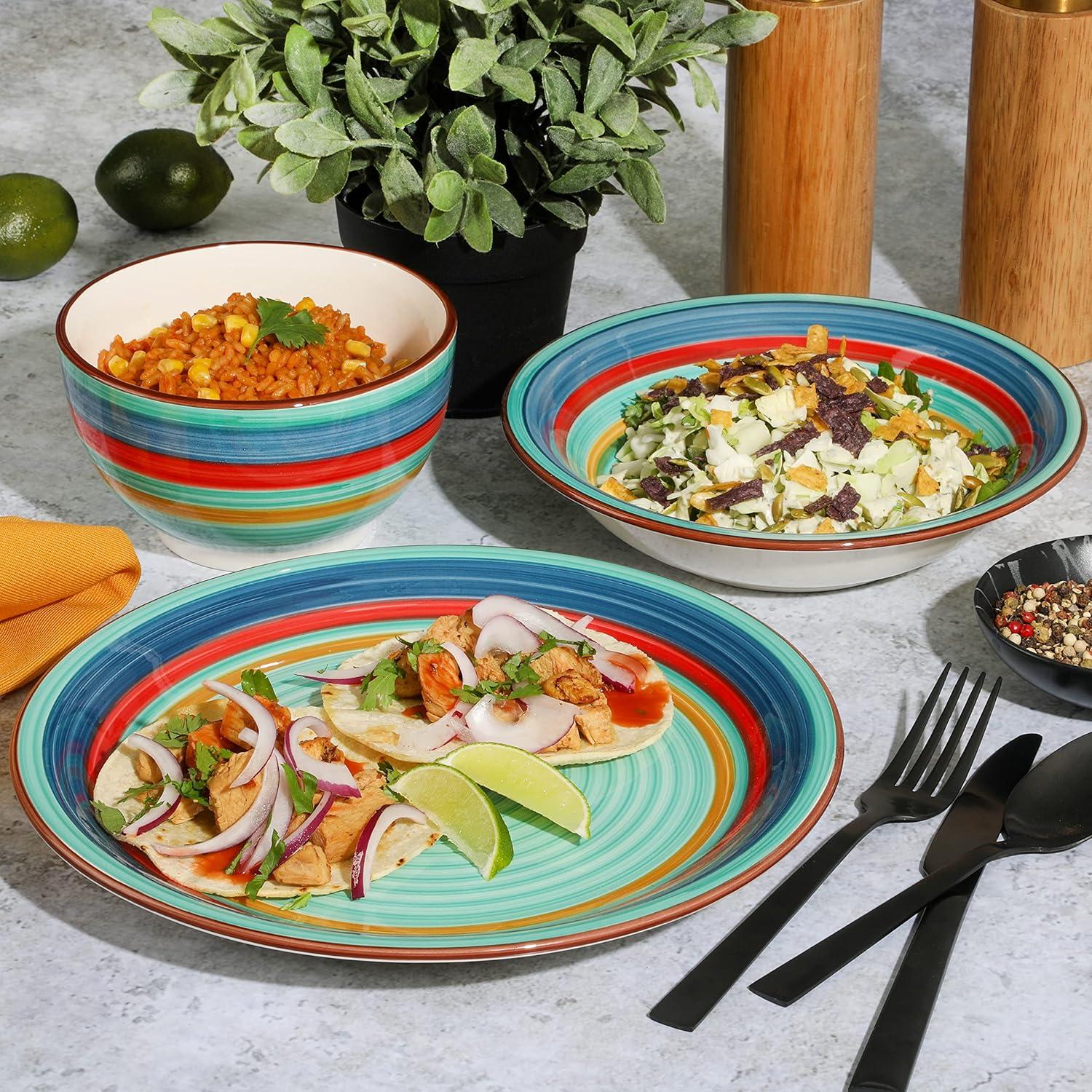 imageGibson Home Vibes Dinnerware Set Service for 4 12pcs Assorted ColorsRainbow Green