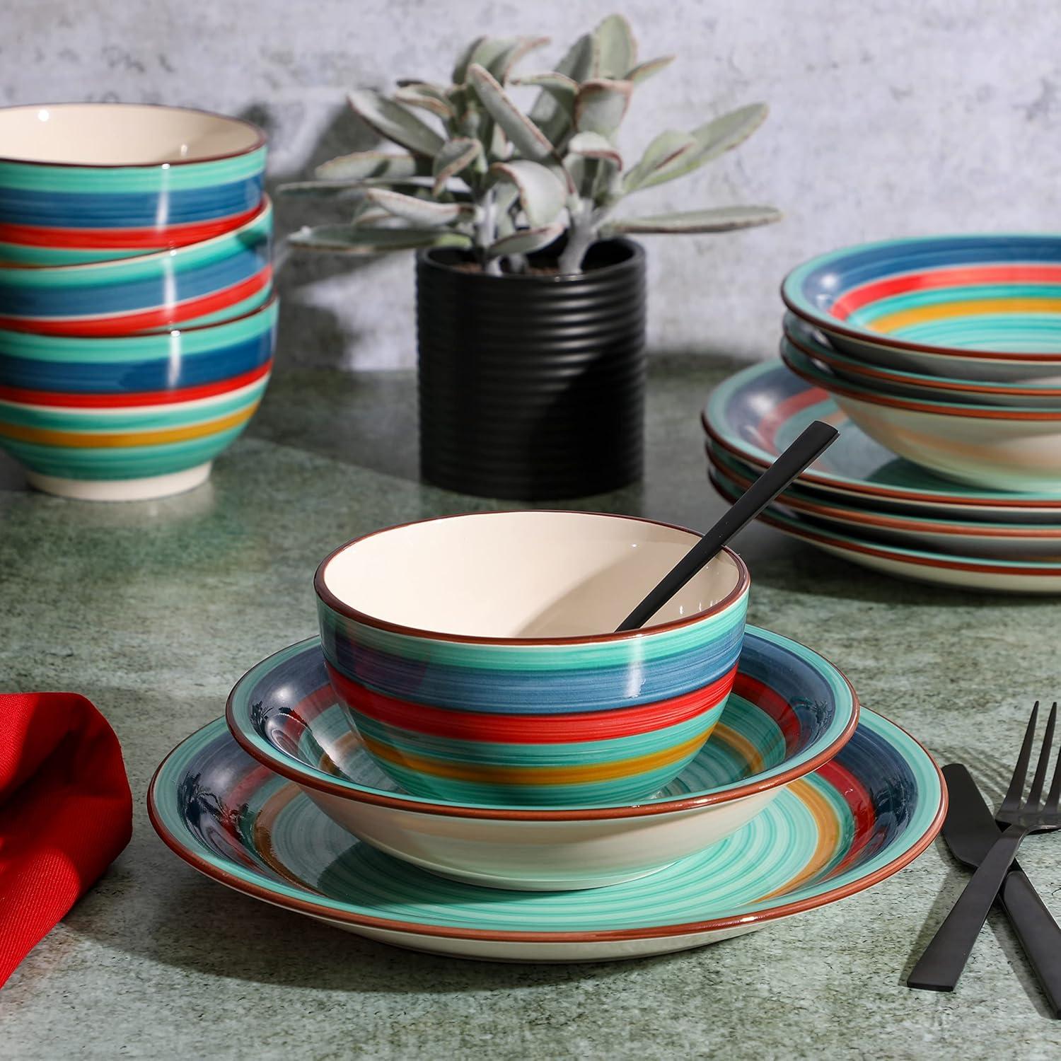 imageGibson Home Vibes Dinnerware Set Service for 4 12pcs Assorted ColorsRainbow Green
