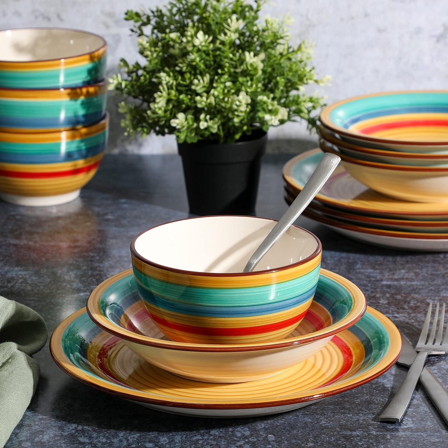 imageGibson Home Vibes Dinnerware Set Service for 4 12pcs Assorted ColorsRainbow Yellow