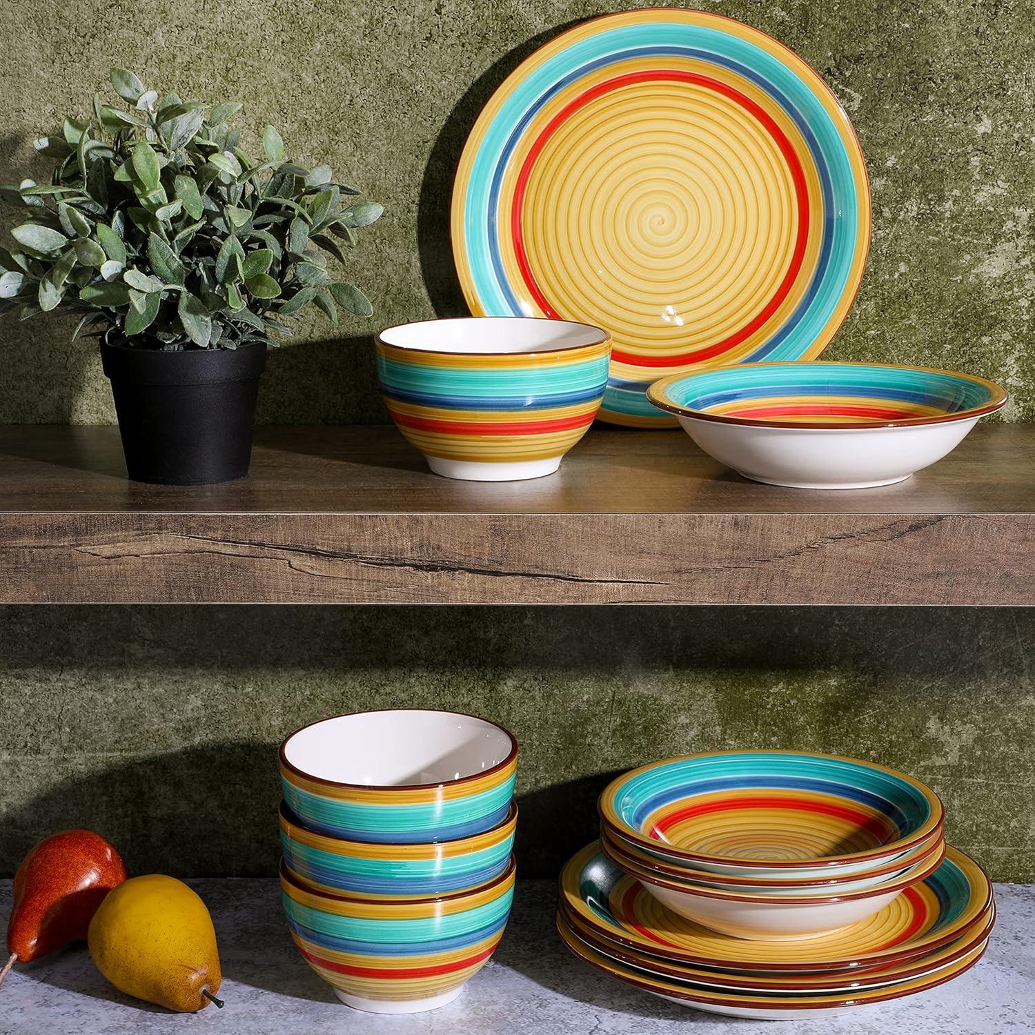 imageGibson Home Vibes Dinnerware Set Service for 4 12pcs Assorted ColorsRainbow Yellow