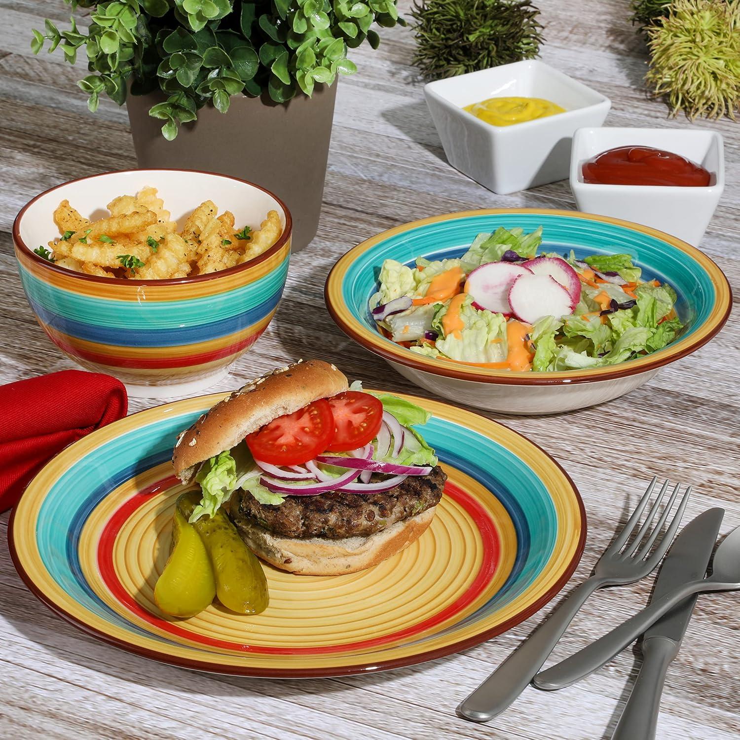 imageGibson Home Vibes Dinnerware Set Service for 4 12pcs Assorted ColorsRainbow Yellow