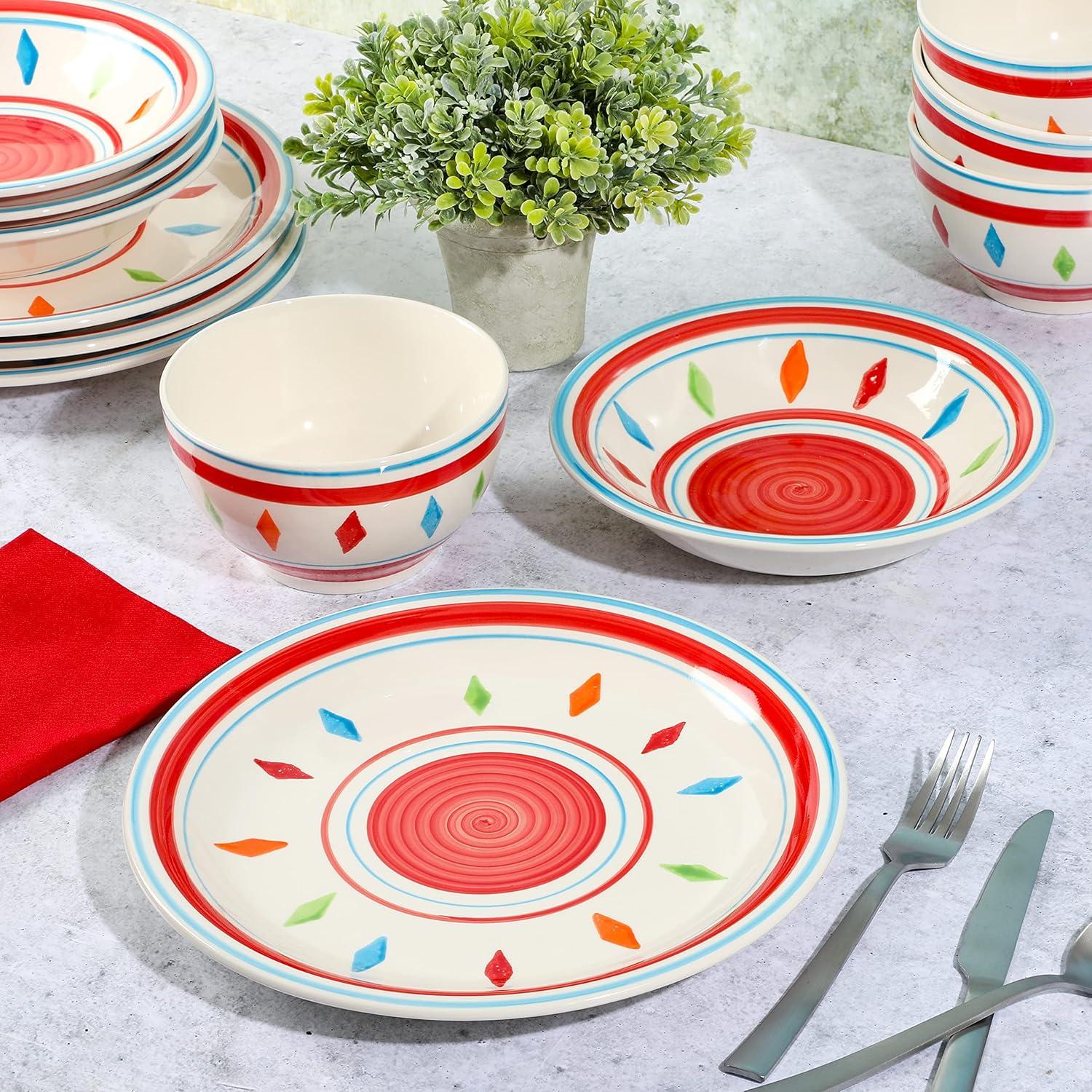 imageGibson Home Vibes Dinnerware Set Service for 4 12pcs Assorted ColorsRed
