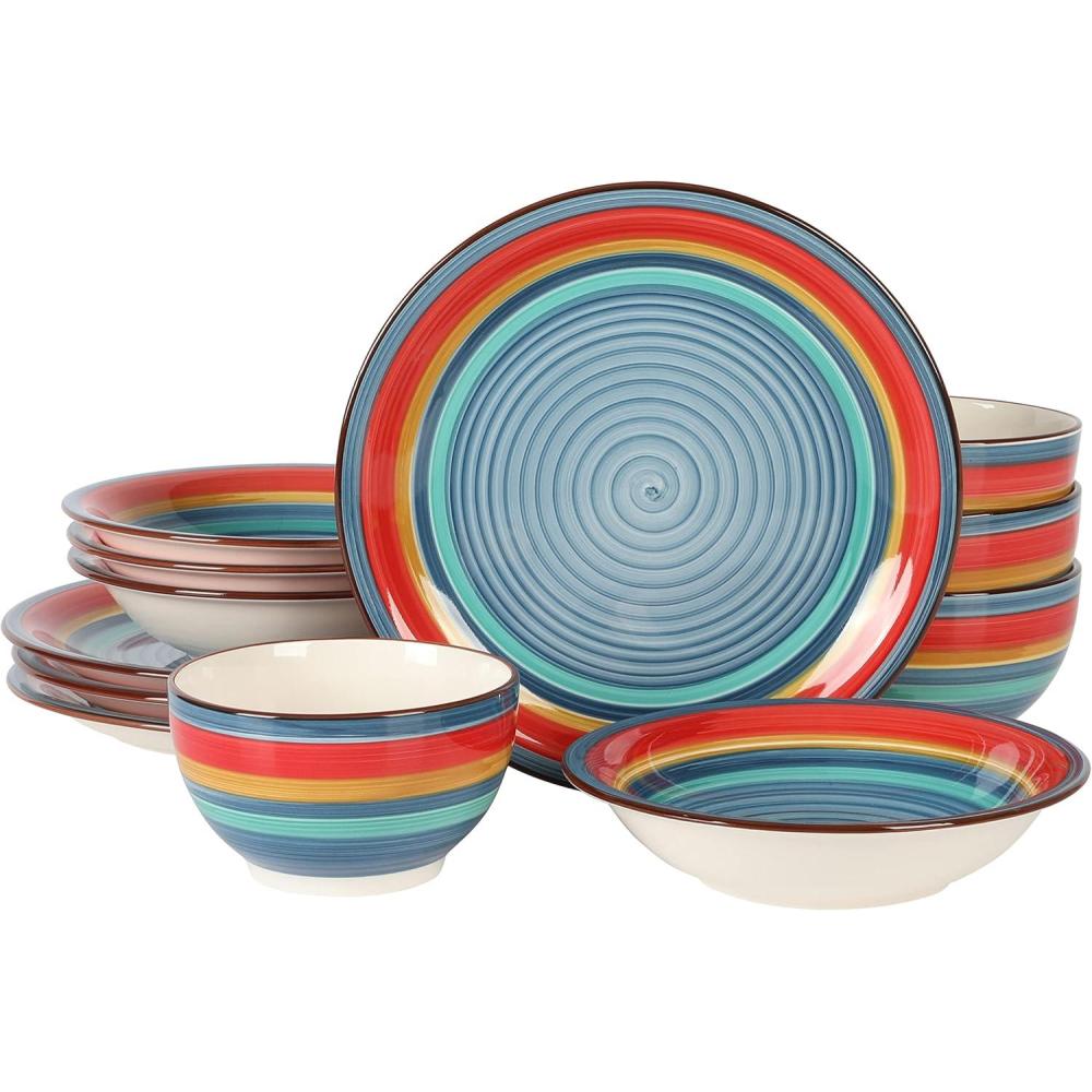 imageGibson Home Vibes Dinnerware Set Service for 4 12pcs Assorted ColorsRainbow Blue