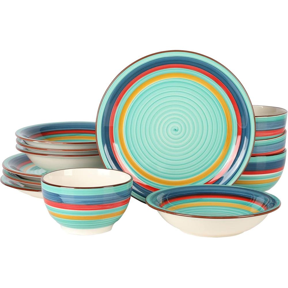 imageGibson Home Vibes Dinnerware Set Service for 4 12pcs Assorted ColorsRainbow Green