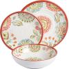 imageGibson Home Mauna Melamine Plastic Dinnerware Set Service for 4 12pcs Brick Floral