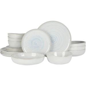 imageGibson Elite Auckland Blue Swirl Stoneware Reactive Glaze 16 Piece Service for 4 Plates and Bowls Dinnerware Set
