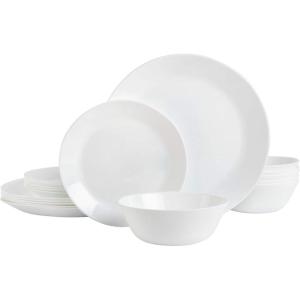 imageGibson Home Ultra 18 Piece Break and Chip Resistant Dinnerware Plates and Bowls Set Round Service for 6 Opal Glass WhiteOpal Glass  Round