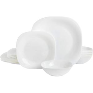 imageGibson Home Ultra 18 Piece Break and Chip Resistant Dinnerware Plates and Bowls Set Round Service for 6 Opal Glass WhiteOpal Glass  Square