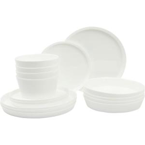 imageGibson Home Ultra 18 Piece Break and Chip Resistant Dinnerware Plates and Bowls Set Round Service for 6 Opal Glass WhiteWhite Modern Opal