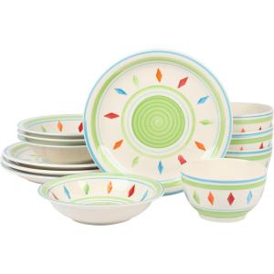 imageGibson Home Vibes Dinnerware Set Service for 4 12pcs Assorted ColorsGreen