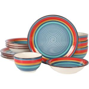 imageGibson Home Vibes Dinnerware Set Service for 4 12pcs Assorted ColorsRainbow Blue