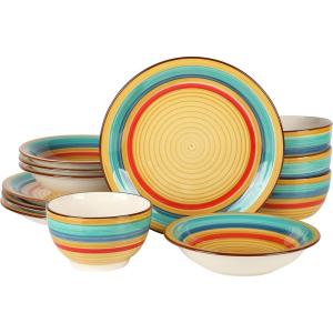 imageGibson Home Vibes Dinnerware Set Service for 4 12pcs Assorted ColorsRainbow Yellow