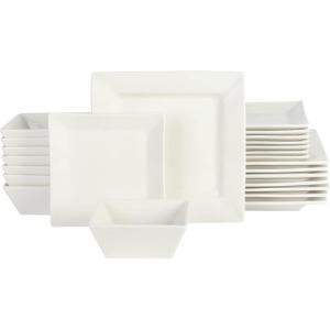 imageGibson Home Zen Buffet Hard Square Porcelain Chip and Scratch Resistant Dinnerware Set White Service for 8 24pcs