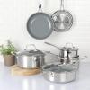 imageMartha Stewart Delaroux 10 Piece Stainless Steel Cookware Set wPFAs Free Premium Nonstick Ceramic Interior