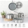 imageMartha Stewart Delaroux 10 Piece Stainless Steel Cookware Set wPFAs Free Premium Nonstick Ceramic Interior