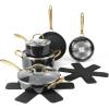 imageGibson Home 12 Piece Heavy Gauge Nonstick Induction Aluminum Cookware Set wFelt Protector  Black with Gold Speckle Interior