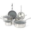 imageMartha Stewart Delaroux 10 Piece Stainless Steel Cookware Set wPFAs Free Premium Nonstick Ceramic Interior