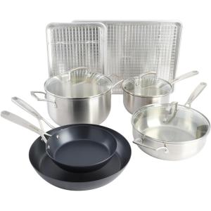 imageBabish 12Piece Mixed Material Stainless Steel Carbon Steel ampamp Aluminum Professional Grade Cookware Set WBaking Sheets