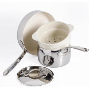 imageOprahs Favorite Things  12 Piece Triply Stainless Steel Pots and Pans Cookware Set wNonStick NonToxic Ceramic Interior Ceramic Steamer Inserts ampamp 12 Protective Care BagsStainless Steel and Cream