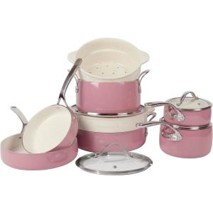 imageOprahs Favorite Things  12 Piece Triply Stainless Steel Pots and Pans Cookware Set wNonStick NonToxic Ceramic Interior Ceramic Steamer Inserts ampamp 12 Protective Care BagsPink Orchid