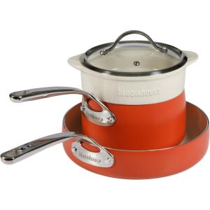 imageOprahs Favorite Things  12 Piece Triply Stainless Steel Pots and Pans Cookware Set wNonStick NonToxic Ceramic Interior Ceramic Steamer Inserts ampamp 12 Protective Care BagsTerracotta Orange