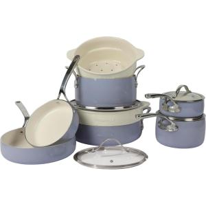 imageOprahs Favorite Things  12 Piece Triply Stainless Steel Pots and Pans Cookware Set wNonStick NonToxic Ceramic Interior Ceramic Steamer Inserts ampamp 12 Protective Care BagsPeriwinkle Blue