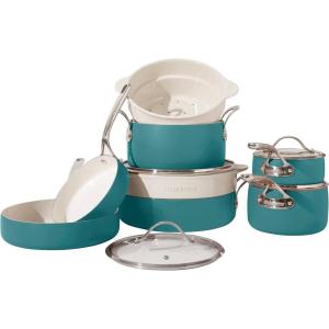 imageOprahs Favorite Things  12 Piece Triply Stainless Steel Pots and Pans Cookware Set wNonStick NonToxic Ceramic Interior Ceramic Steamer Inserts ampamp 12 Protective Care BagsAgave Blue