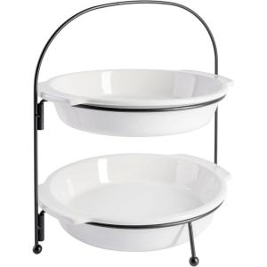imageGibson Home Gracious Dining 2Tier Serving Set wMetal Stand White