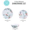 imageMartha Stewart Dragonfly Decorated Melamine Dinnerware Set  White Service for 4 12pcs