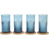 imageLyon Sky 8 Piece Hand Made 18 OZ Lapis Blue Colored Glass Tumbler Set wCoasters