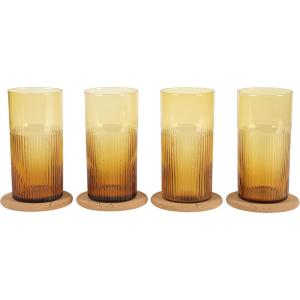 imageLyon Sky 8 Piece Hand Made 18 OZ Tumeric Yellow Colored Glass Tumbler Set wCoasters