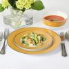 imageMartha Stewart Gracie Lane High Fired Porcelain Chip and Scratch Resistant Plates and Bowls Set White wGold Band Service for 4Gold w Gold Rim