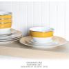 imageMartha Stewart Gracie Lane High Fired Porcelain Chip and Scratch Resistant Plates and Bowls Set White wGold Band Service for 4Gold w Gold Rim