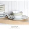 imageMartha Stewart Gracie Lane High Fired Porcelain Chip and Scratch Resistant Plates and Bowls Set White wGold Band Service for 4Grey w Gold Rim