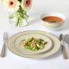 imageMartha Stewart Gracie Lane High Fired Porcelain Chip and Scratch Resistant Plates and Bowls Set White wGold Band Service for 4Grey w Gold Rim