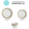 imageMartha Stewart Gracie Lane High Fired Porcelain Chip and Scratch Resistant Plates and Bowls Set White wGold Band Service for 4Grey w Gold Rim