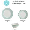 imageMartha Stewart Gracie Lane High Fired Porcelain Chip and Scratch Resistant Plates and Bowls Set White wGold Band Service for 4Martha Blue w Gold Rim