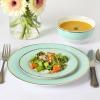 imageMartha Stewart Gracie Lane High Fired Porcelain Chip and Scratch Resistant Plates and Bowls Set White wGold Band Service for 4Martha Blue w Gold Rim