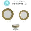 imageMartha Stewart Gracie Lane High Fired Porcelain Chip and Scratch Resistant Plates and Bowls Set White wGold Band Service for 4Olive Green w Gold Rim
