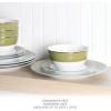 imageMartha Stewart Gracie Lane High Fired Porcelain Chip and Scratch Resistant Plates and Bowls Set White wGold Band Service for 4Olive Green w Gold Rim