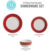 imageMartha Stewart Gracie Lane High Fired Porcelain Chip and Scratch Resistant Plates and Bowls Set White wGold Band Service for 4Persimmon w Gold Rim