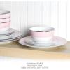 imageMartha Stewart Gracie Lane High Fired Porcelain Chip and Scratch Resistant Plates and Bowls Set White wGold Band Service for 4Pink w Gold Rim