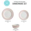 imageMartha Stewart Gracie Lane High Fired Porcelain Chip and Scratch Resistant Plates and Bowls Set White wGold Band Service for 4Pink w Gold Rim
