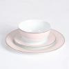 imageMartha Stewart Gracie Lane High Fired Porcelain Chip and Scratch Resistant Plates and Bowls Set White wGold Band Service for 4Pink w Gold Rim