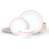 imageMartha Stewart Gracie Lane High Fired Porcelain Chip and Scratch Resistant Plates and Bowls Set White wGold Band Service for 4Pink w Gold Rim