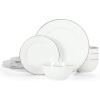 imageMartha Stewart Gracie Lane High Fired Porcelain Chip and Scratch Resistant Plates and Bowls Set White wGold Band Service for 4White w Gold Band