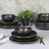 imageGibson Elite Island Cove 16 Piece Service for 4 Plates and Bowls Reactive Glaze Organic Round Dishes Stoneware Ceramic Dinnerware Set GreenBeckett Black