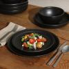 imageGibson Elite Island Cove 16 Piece Service for 4 Plates and Bowls Reactive Glaze Organic Round Dishes Stoneware Ceramic Dinnerware Set GreenBeckett Black
